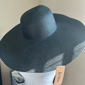 Odiva Women's Wide Brim Sun Hat Black Floppy One Size NWT